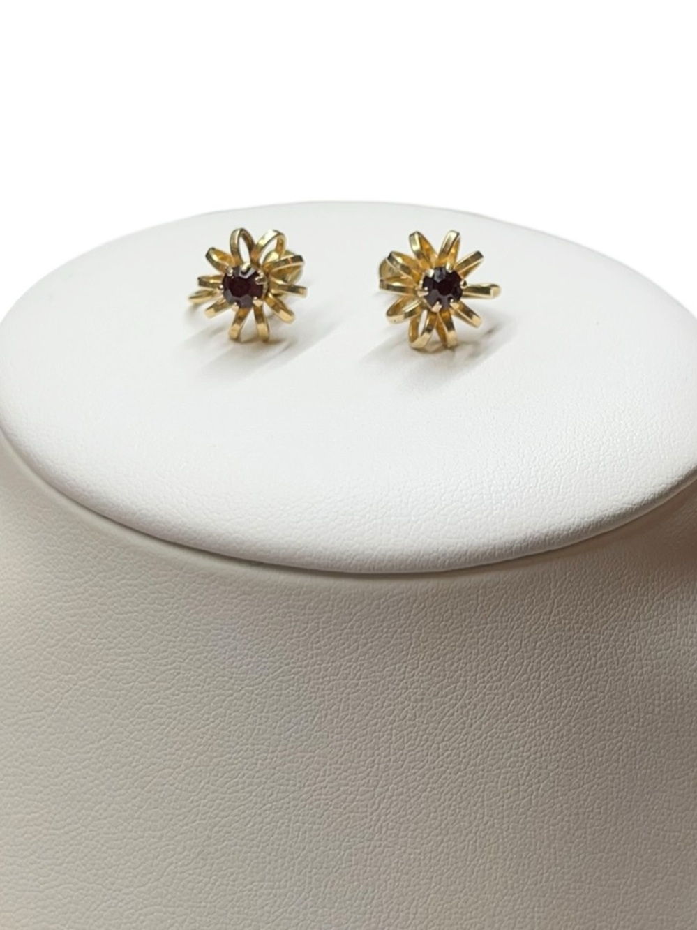Vintage 14K Gold Filled Screw Back Twist Floral Red Stone Earrings